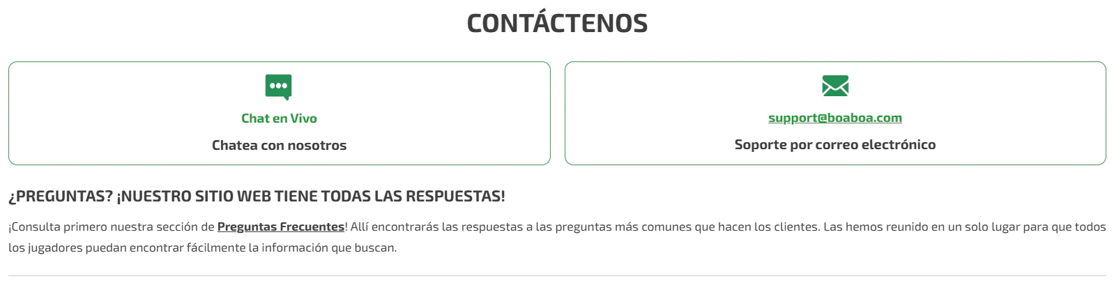 BoaBoa Casino atención al cliente